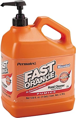 Fast Orange Permatex 25217 Pumice Lotion, Heavy Duty Hand Cleaner, Natural Citrus Scent, Waterless Cleaner For Mechanics, Strong Grease Fighter, 1/2 Gallon, Orange, 64 Fl Oz (Pack of 1)