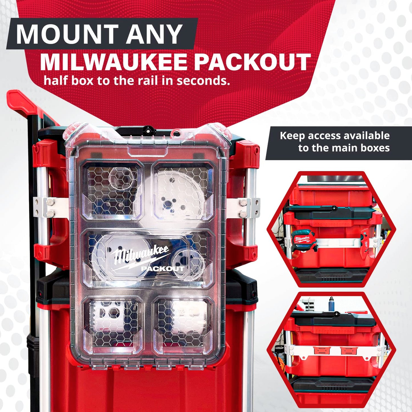 Alpha Engineered Tool Rail Mount Compatible with Milwaukee Packout