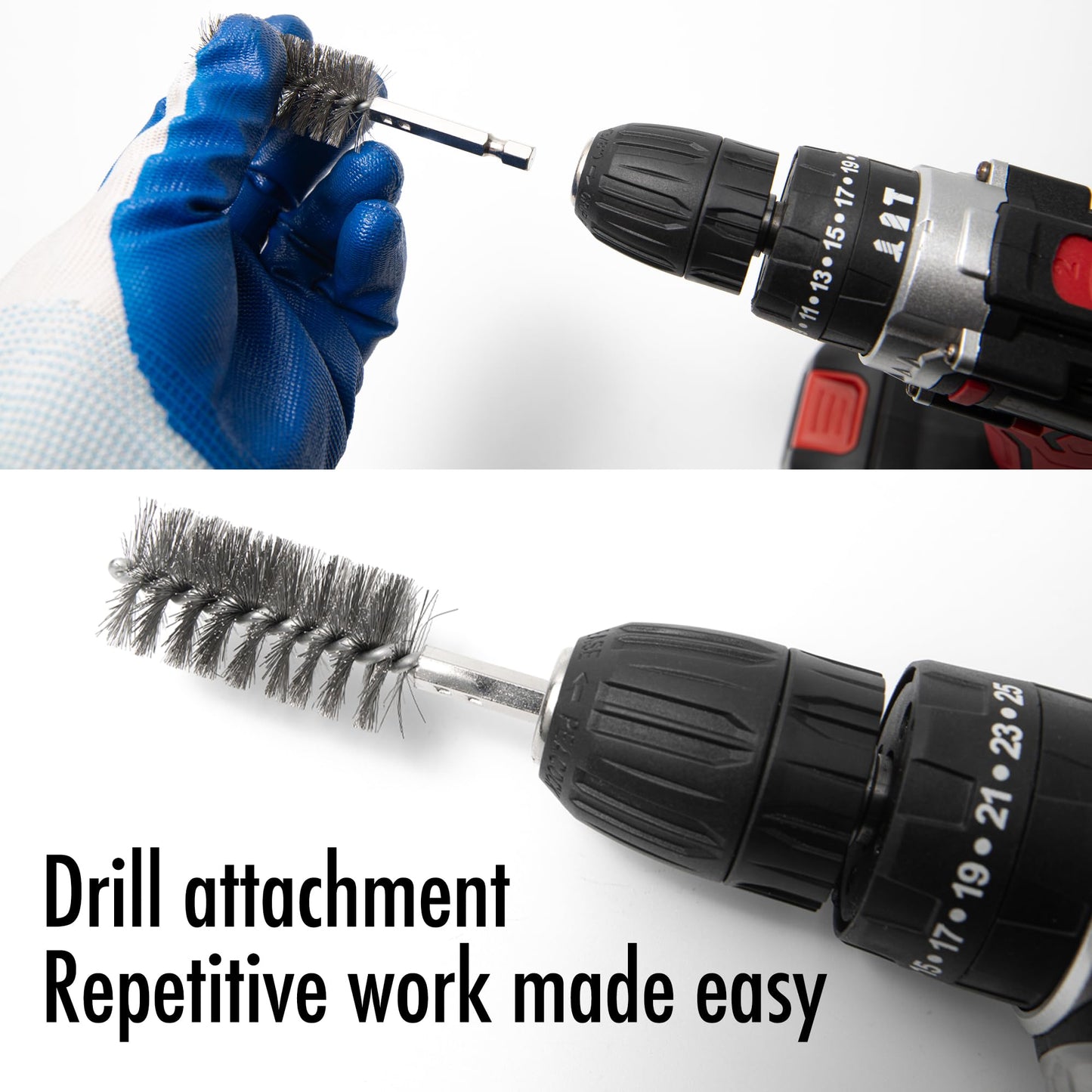 Vouyar 6pcs Copper Tube Pipe Cleaner, 1/2” 3/4” 1” Pipe Cleaning Brush Set, Stainless Steel Wire Bore Brushes for Power Drill, 1/4 Inch Hex Shank