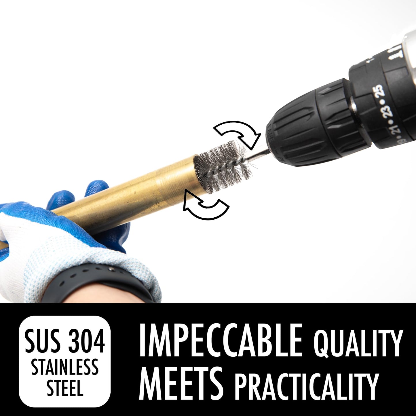 Vouyar 6pcs Copper Tube Pipe Cleaner, 1/2” 3/4” 1” Pipe Cleaning Brush Set, Stainless Steel Wire Bore Brushes for Power Drill, 1/4 Inch Hex Shank