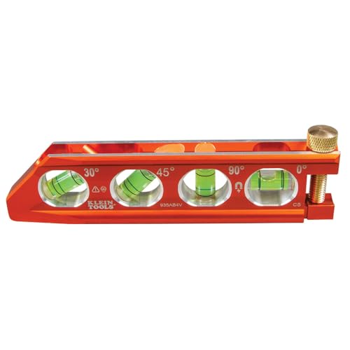 Klein Tools 935AB4V Level, 6.25-Inch Magnetic Torpedo Level is a Conduit Level with 4 Vials, V-Groove and Magnet Track, High Viz Orange