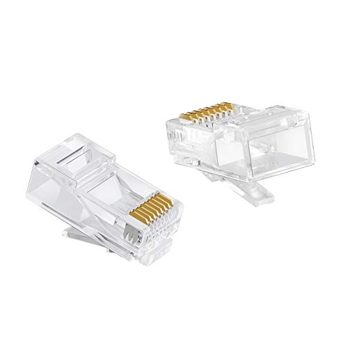 CableCreation Cat6 RJ45 Connectors, 100-PACK Cat6 RJ45 Ends, Ethernet Cable Crimp Connectors UTP Network Plug for Solid Wire and Standard Cable, Transparent