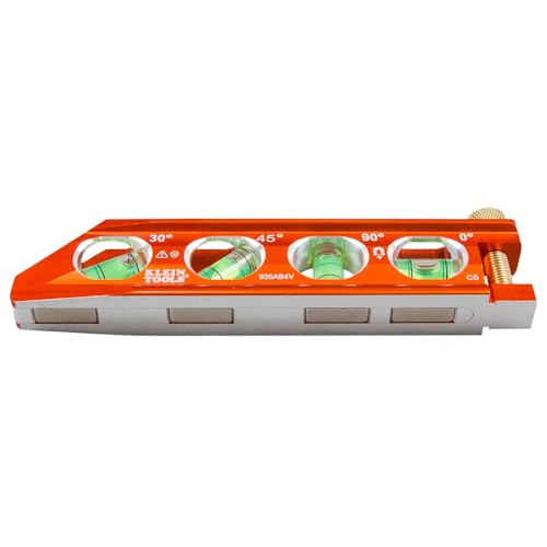 Klein Tools 935AB4V Level, 6.25-Inch Magnetic Torpedo Level is a Conduit Level with 4 Vials, V-Groove and Magnet Track, High Viz Orange