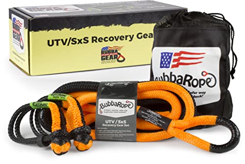 Bubba Rope Heavy-Duty Off-Road ATV, UTV & SxS Tow Recovery Gear Set – Power Stretch Recovery Rope, 5/8” x 20’ & NexGen PRO Gator-Jaw Synthetic Shackles, 5/16” x 5 .5” Orange