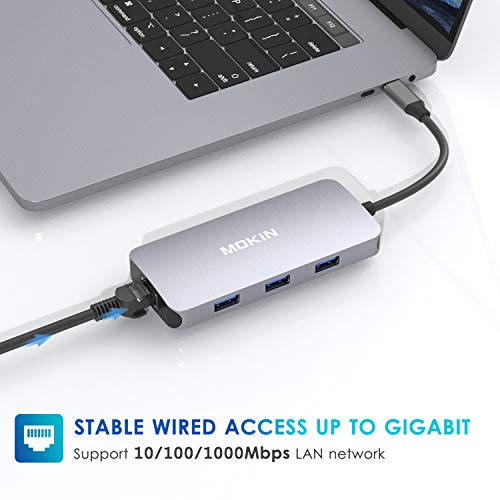 USB C Adapters for MacBook Pro/Air,Mac Dongle with 3 USB Port,USB C to HDMI, USB C to RJ45 Ethernet,MOKiN 9 in 1 100W Pd Charging, USB C to SD/TF Card Reader USB C Hub