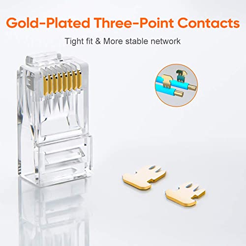 CableCreation Cat6 RJ45 Connectors, 100-PACK Cat6 RJ45 Ends, Ethernet Cable Crimp Connectors UTP Network Plug for Solid Wire and Standard Cable, Transparent