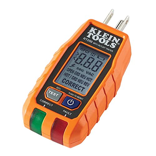 Klein Tools RT250 GFCI Outlet Tester with LCD Display, Electric Voltage Tester for Standard 3-Wire 120V Electrical Receptacles, Green,Red