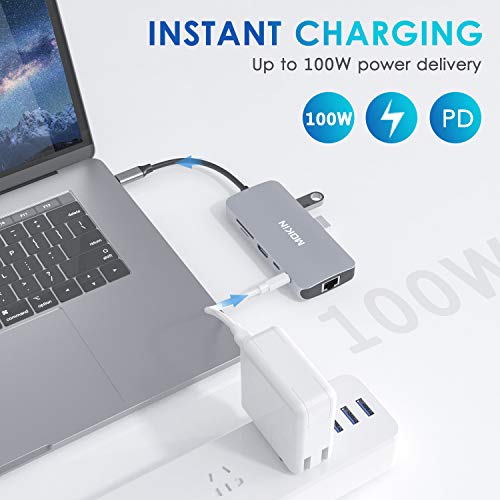 USB C Adapters for MacBook Pro/Air,Mac Dongle with 3 USB Port,USB C to HDMI, USB C to RJ45 Ethernet,MOKiN 9 in 1 100W Pd Charging, USB C to SD/TF Card Reader USB C Hub