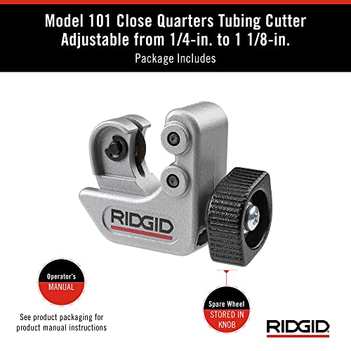 RIDGID 40617 Model 101 Close Quarters Tubing Cutter with 1/4"-1-1/8" Cutting Capacity, Silver