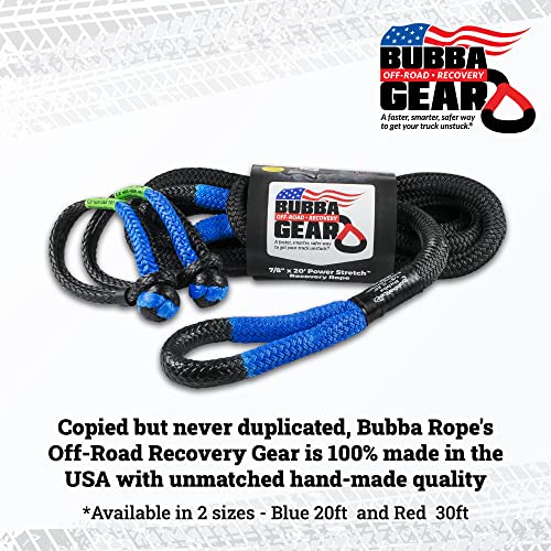 Bubba Rope Off-Road Truck Recovery Gear Set – Heavy-Duty Vehicle Tow Kit: Power Stretch Recovery Rope, 7/8” x 20’ - NexGen PRO Gator-Jaw Synthetic Shackles, 3/8” x 6.5” - Blue