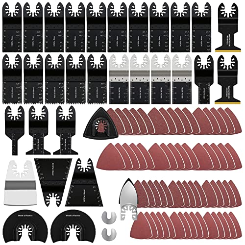 OTUCO 94 Pack Oscillating Saw Blades, Wood Metal Cutting Multitool Bi-Metal Blades Quick Release Tool Blades Kits Fit for Dewalt, Makita, Ryobi, Rockwell