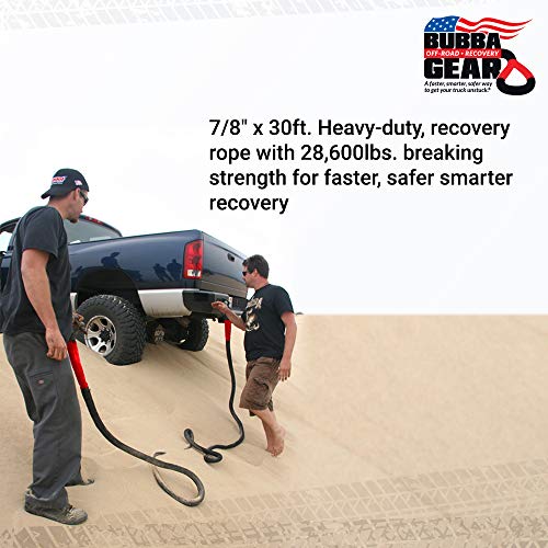 Bubba Rope Power Stretch Recovery Rope, 7/8” x 30 ft. – Heavy-Duty Vehicle Recovery Rope: 28,600 lbs. Breaking Strength - Red