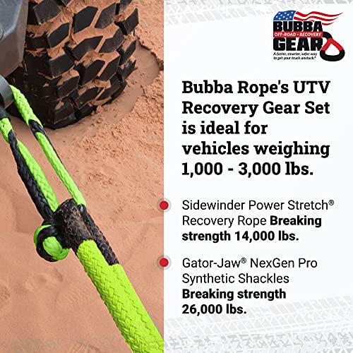 Bubba Rope Heavy-Duty Off-Road ATV, UTV & SxS Tow Recovery Gear Set – Power Stretch Recovery Rope, 5/8” x 20’ & NexGen PRO Gator-Jaw Synthetic Shackles, 5/16” x 5 .5” Orange