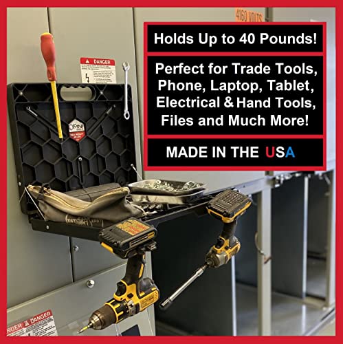 The OmniShelf Portable Workstation, Toolbox, Laptop Stand, Utility Shelf w/ 40 lb Capacity, Hands Free Workstation Attach to HVAC, Truck, Cabinet, Wall, Pole, Garage, etc. (Magnets & Suction Cups)