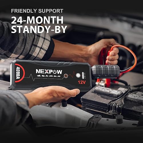 NEXPOW Car Jump Starter,4000A Peak Q11 Battery Jump Starter Pack Portable for Up to All Gas and 10.0L Diesel Engines,12V Auto Battery Booster,Jumper Cables, Lithium Jump Box with Built-in LED Light