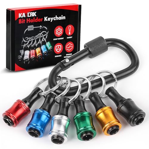 Push to Unlock,katerk 6pcs 1/4 inch Hex Shank Aluminum Alloy Screwdriver Bits Holder Light-Weight Quick-Change Extension Bar Keychain Drill Screw Adapter Change Portable,Black Carabiner,Gift for Men