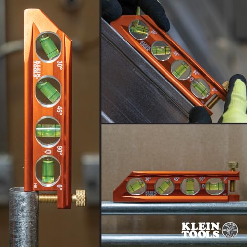 Klein Tools 935AB4V Level, 6.25-Inch Magnetic Torpedo Level is a Conduit Level with 4 Vials, V-Groove and Magnet Track, High Viz Orange