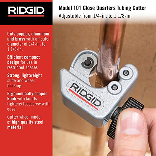 RIDGID 40617 Model 101 Close Quarters Tubing Cutter with 1/4"-1-1/8" Cutting Capacity, Silver