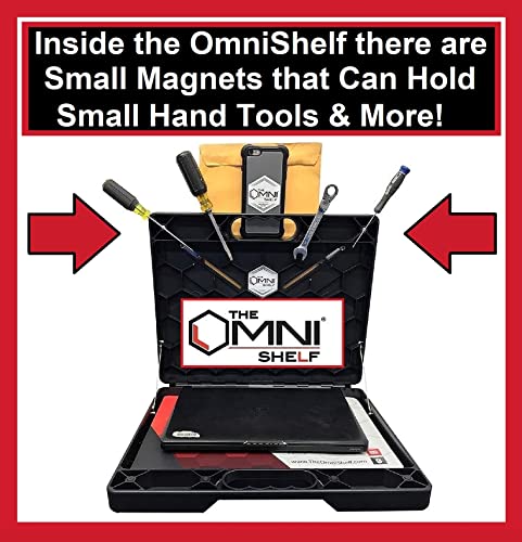 The OmniShelf Portable Workstation, Toolbox, Laptop Stand, Utility Shelf w/ 40 lb Capacity, Hands Free Workstation Attach to HVAC, Truck, Cabinet, Wall, Pole, Garage, etc. (Magnets & Suction Cups)