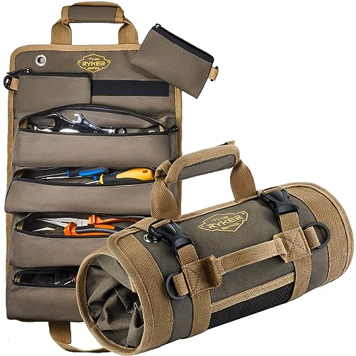 The Ryker Bag Tool Organizers - Small Tool Bag W/Detachable Pouches, Heavy Duty Roll Up Organizer : 6 Tool Pouches - Gifts for him Tool Roll Organizer For Mechanic, Electrician & Hobbyist