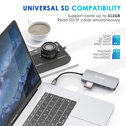 USB C Adapters for MacBook Pro/Air,Mac Dongle with 3 USB Port,USB C to HDMI, USB C to RJ45 Ethernet,MOKiN 9 in 1 100W Pd Charging, USB C to SD/TF Card Reader USB C Hub