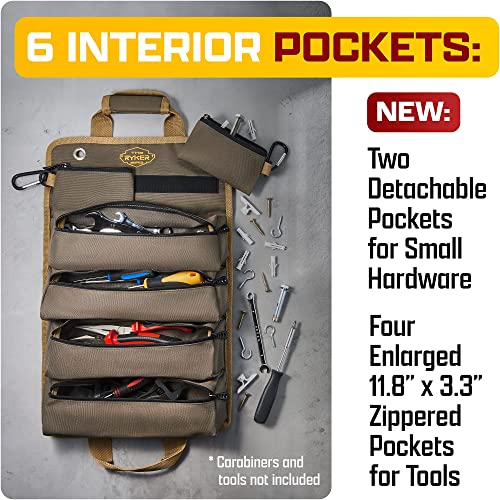 The Ryker Bag Tool Organizers - Small Tool Bag W/Detachable Pouches, Heavy Duty Roll Up Organizer : 6 Tool Pouches - Gifts for him Tool Roll Organizer For Mechanic, Electrician & Hobbyist