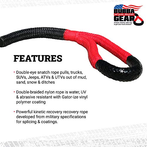 Bubba Rope Power Stretch Recovery Rope, 7/8” x 30 ft. – Heavy-Duty Vehicle Recovery Rope: 28,600 lbs. Breaking Strength - Red